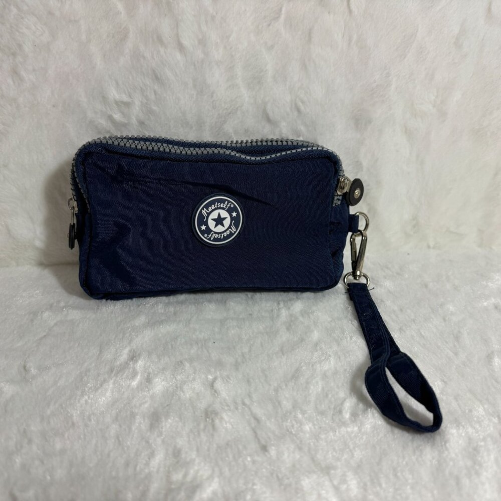 Meetself Navy Bl Wristlet Wallet Makeup Pouch Cosmetic Case Bag Great For Travel